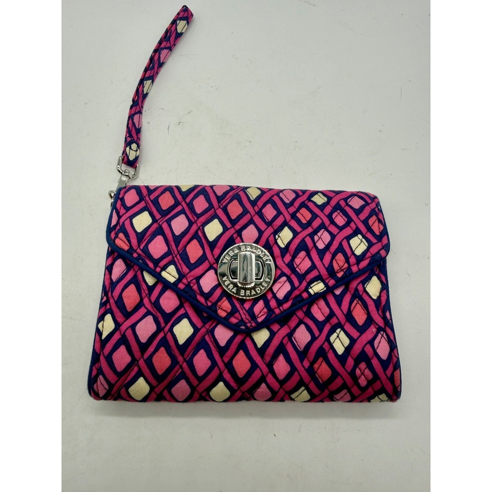 Vera Bradley Wristlet Bag Wallet Womens Katalina Pink Diamonds Turn Lock Silver